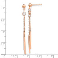 Stainless Steel Polished Rose IP-plated w/Crystal Bar Post Dangle Earrings