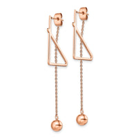Stainless Steel Polished Rose IP Front & Back Post Ball Dangle Earrings