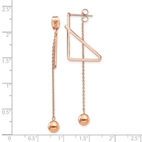 Stainless Steel Polished Rose IP Front & Back Post Ball Dangle Earrings