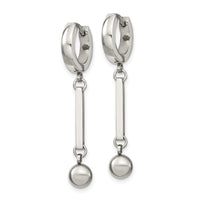 Stainless Steel Polished with Bar & Ball Dangle Hinged Hoop Earrings