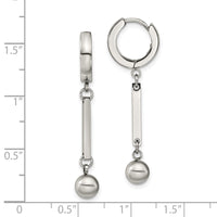Stainless Steel Polished with Bar & Ball Dangle Hinged Hoop Earrings