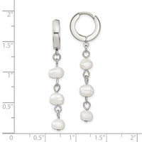 Stainless Steel Polished w/Freshwater Cultured Pearl Hinged Hoop Earrings