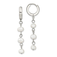 Stainless Steel Polished w/Freshwater Cultured Pearl Hinged Hoop Earrings