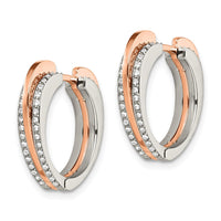Stainless Steel Polished Rose IP with Swarovski Heart Hinged Hoop Earrings