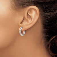 Stainless Steel Polished Rose IP with Swarovski Heart Hinged Hoop Earrings