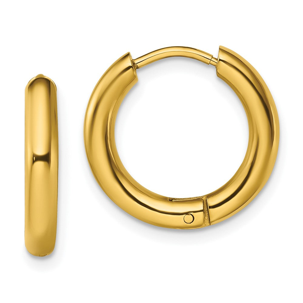 Stainless Steel Polished Yellow IP-plated 3mm Hinged Hoop Earrings