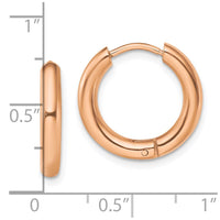 Stainless Steel Polished Rose IP-plated 3mm Hinged Hoop Earrings