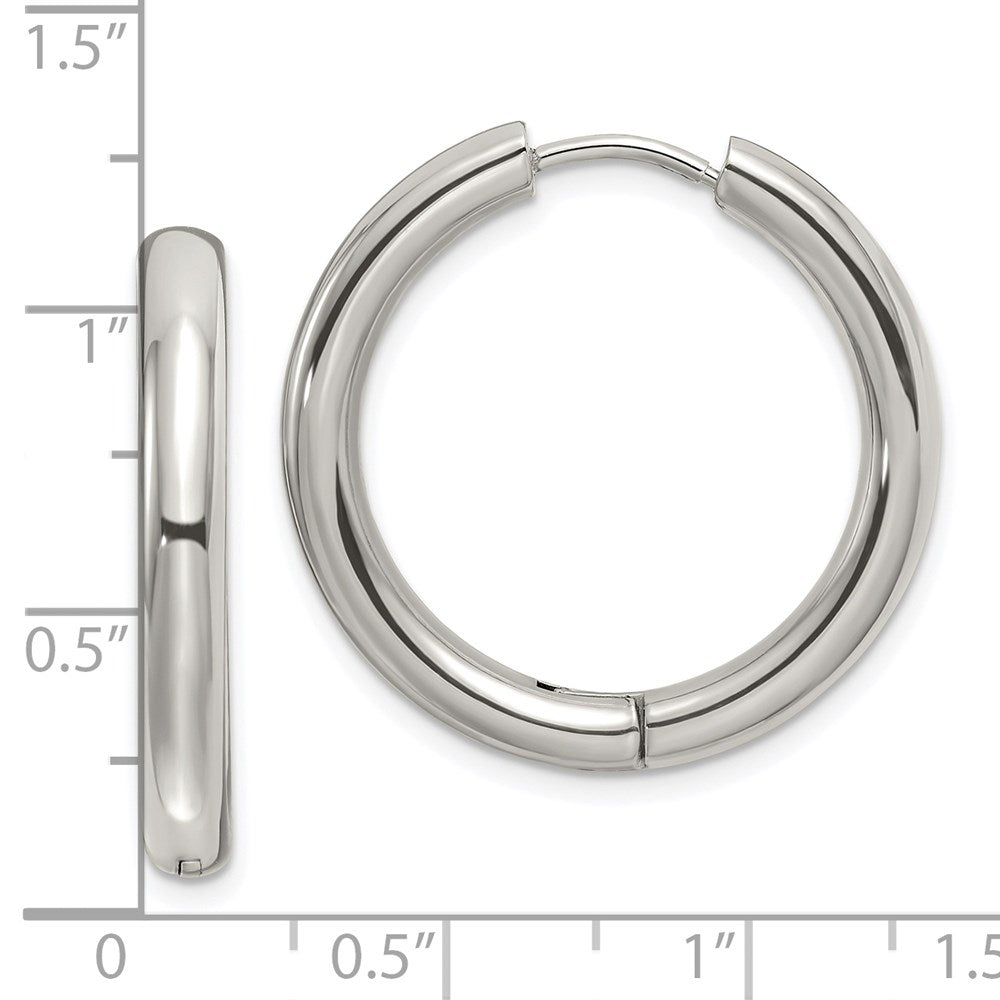 Stainless Steel Polished 3.5mm Hinged Hoop Earrings