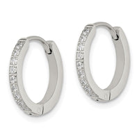 Stainless Steel Polished with Preciosa Crystal 2mm Hinged Hoop Earrings
