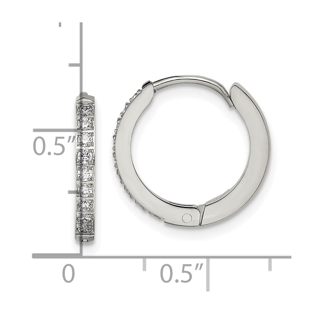 Stainless Steel Polished with Preciosa Crystal 2mm Hinged Hoop Earrings