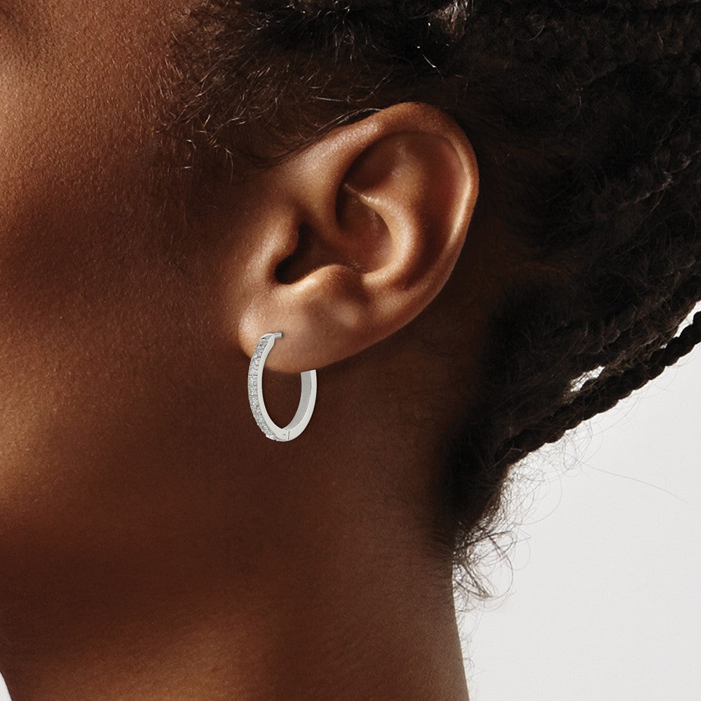 Stainless Steel Polished with Preciosa Crystal 2mm Hinged Hoop Earrings