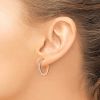 Stainless Steel Polished Rose IP w/Preciosa Crystal Hinged Hoop Earrings