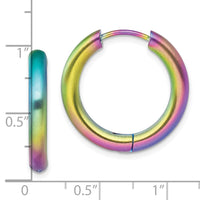 Stainless Steel Brushed Rainbow IP-plated 3.5mm Hinged Hoop Earrings