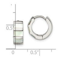 Stainless Steel Polished with Shell Pearl 5mm Hinged Hoop Earrings