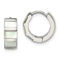 Stainless Steel Polished with Shell Pearl 5mm Hinged Hoop Earrings