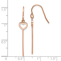 Stainless Steel Polished Rose IP Heart/Bar Dangle Shepherd Hook Earrings