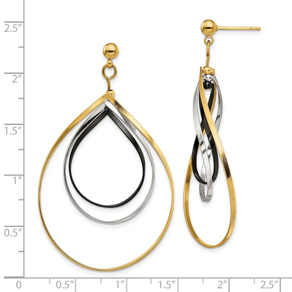 Stainless Steel Polished Black and Yellow IP Twisted Post Dangle Earrings