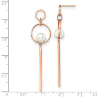 Stainless Steel Polished Rose IP-plated Simulated Pearl Post Dangle Earring