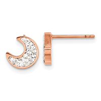 Stainless Steel Polished Rose IP-plated Preciosa Half Moon Earrings