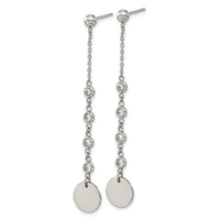 Stainless Steel Polished with CZ Post Dangle Earrings