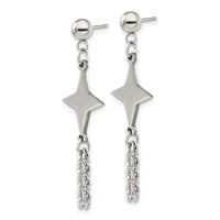 Stainless Steel Polished Starburst Post Dangle Earrings