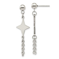 Stainless Steel Polished Starburst Post Dangle Earrings