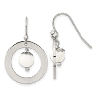 Stainless Steel Polished w/Synthetic White Turquoise Dangle Earrings
