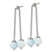 Stainless Steel Polished w/Blue Quartz Moveable Dangle Post Earrings