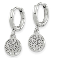 Stainless Steel Polished Tree Dangle Hoop Earring
