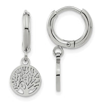 Stainless Steel Polished Tree Dangle Hoop Earring