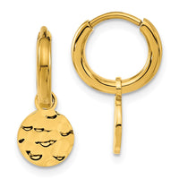 Stainless Steel Polished Hammered Yellow IP Circle Dangle Hoop Earrings