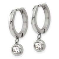 Stainless Steel Polished with CZ Dangle Hoop Earrings