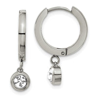 Stainless Steel Polished with CZ Dangle Hoop Earrings