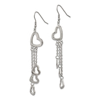 Stainless Steel Polished Hearts Dangle Shepherd Hook Earrings