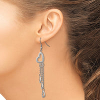 Stainless Steel Polished Hearts Dangle Shepherd Hook Earrings