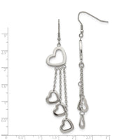 Stainless Steel Polished Hearts Dangle Shepherd Hook Earrings