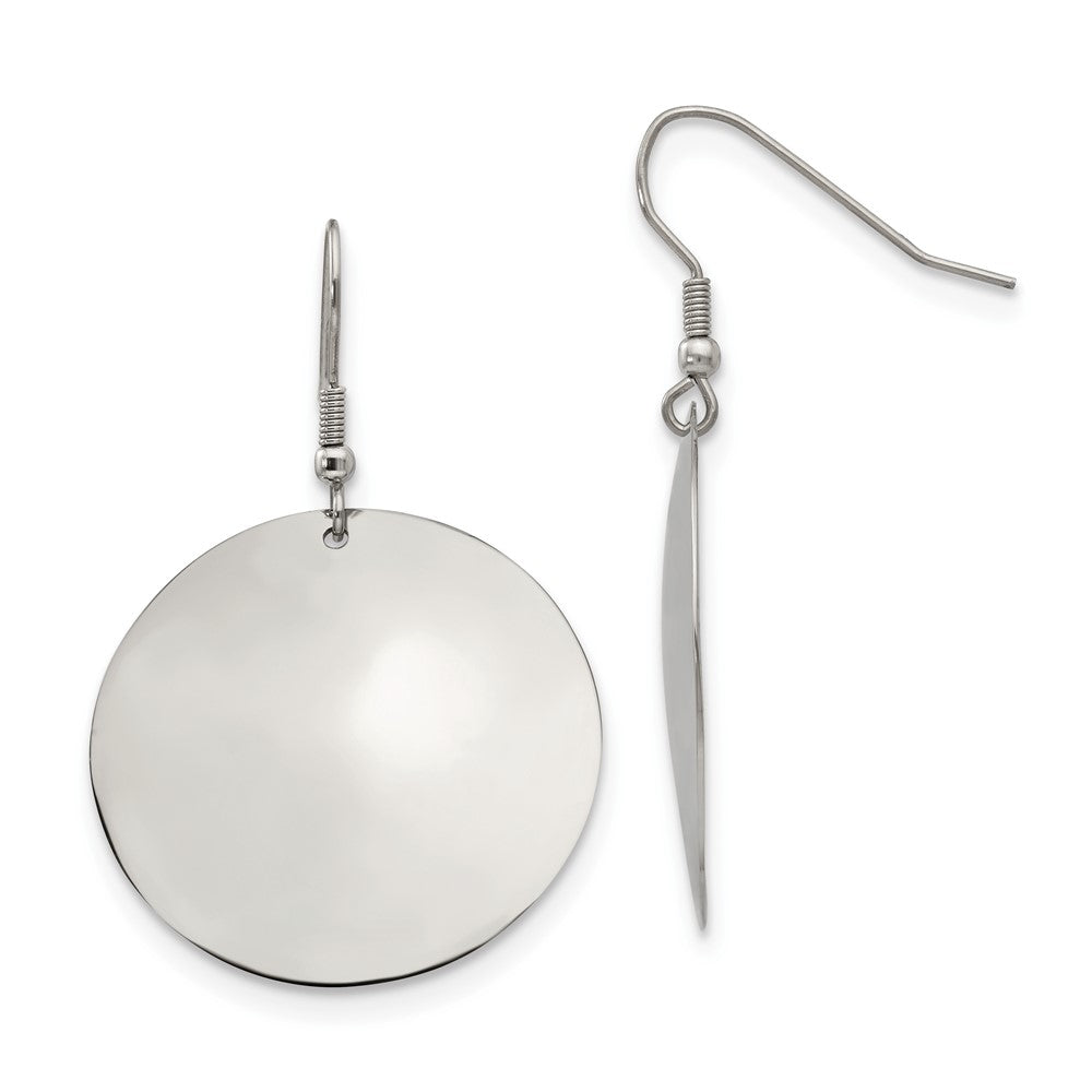 Stainless Steel Polished Disc Dangle Shepherd Hook Earrings