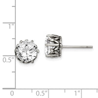 Stainless Steel Antiqued Round CZ Post Earrings
