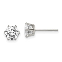 Stainless Steel Polished 6mm Round CZ Stud Post Earrings