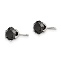 Stainless Steel Polished 6mm Black Round CZ Stud Post Earrings
