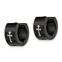 Stainless Steel Black IP-plated 7mm Hinged Hoop w/Cross Earrings