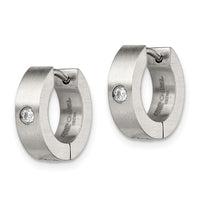Stainless Steel Brushed w/CZ 4mm Hinged Hoop Earrings