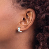 Stainless Steel Brushed w/CZ 4mm Hinged Hoop Earrings