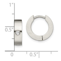 Stainless Steel Brushed w/CZ 4mm Hinged Hoop Earrings