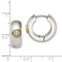 Stainless Steel Polished Yellow IP-plated w/CZ 7mm Hinged Hoop Earrings