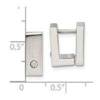 Stainless Steel Brushed & Polished w/CZ 5mm Hinged Square Hoop Earrings