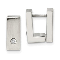 Stainless Steel Brushed & Polished w/CZ 5mm Hinged Square Hoop Earrings