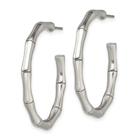 Stainless Steel Polished Bamboo Design J Hoop Post Earrings