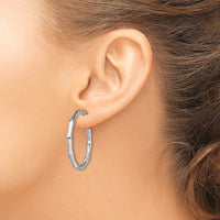 Stainless Steel Polished Bamboo Design J Hoop Post Earrings