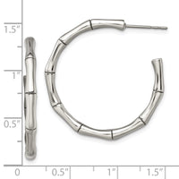 Stainless Steel Polished Bamboo Design J Hoop Post Earrings